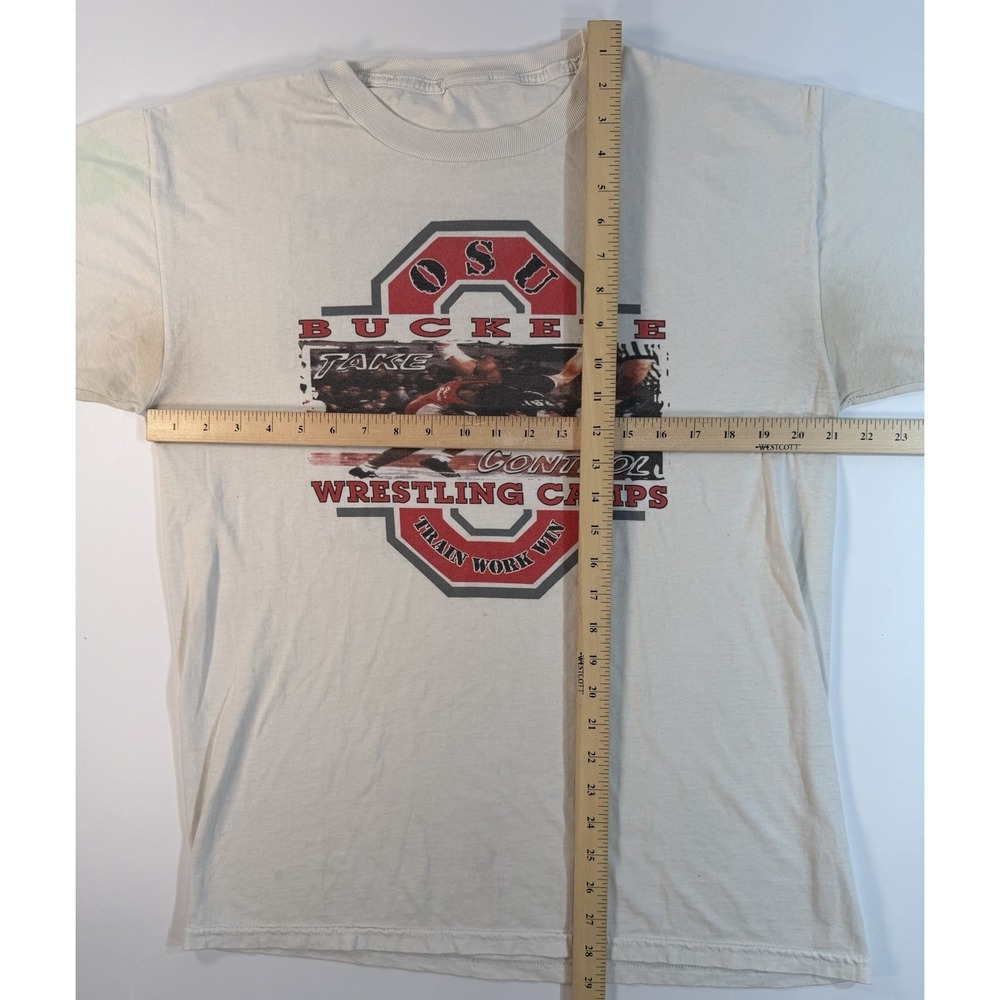 Vintage OSU Buckeye Wrestling Camps T Shirt Mens L White Graphic - Picture 3 of 5